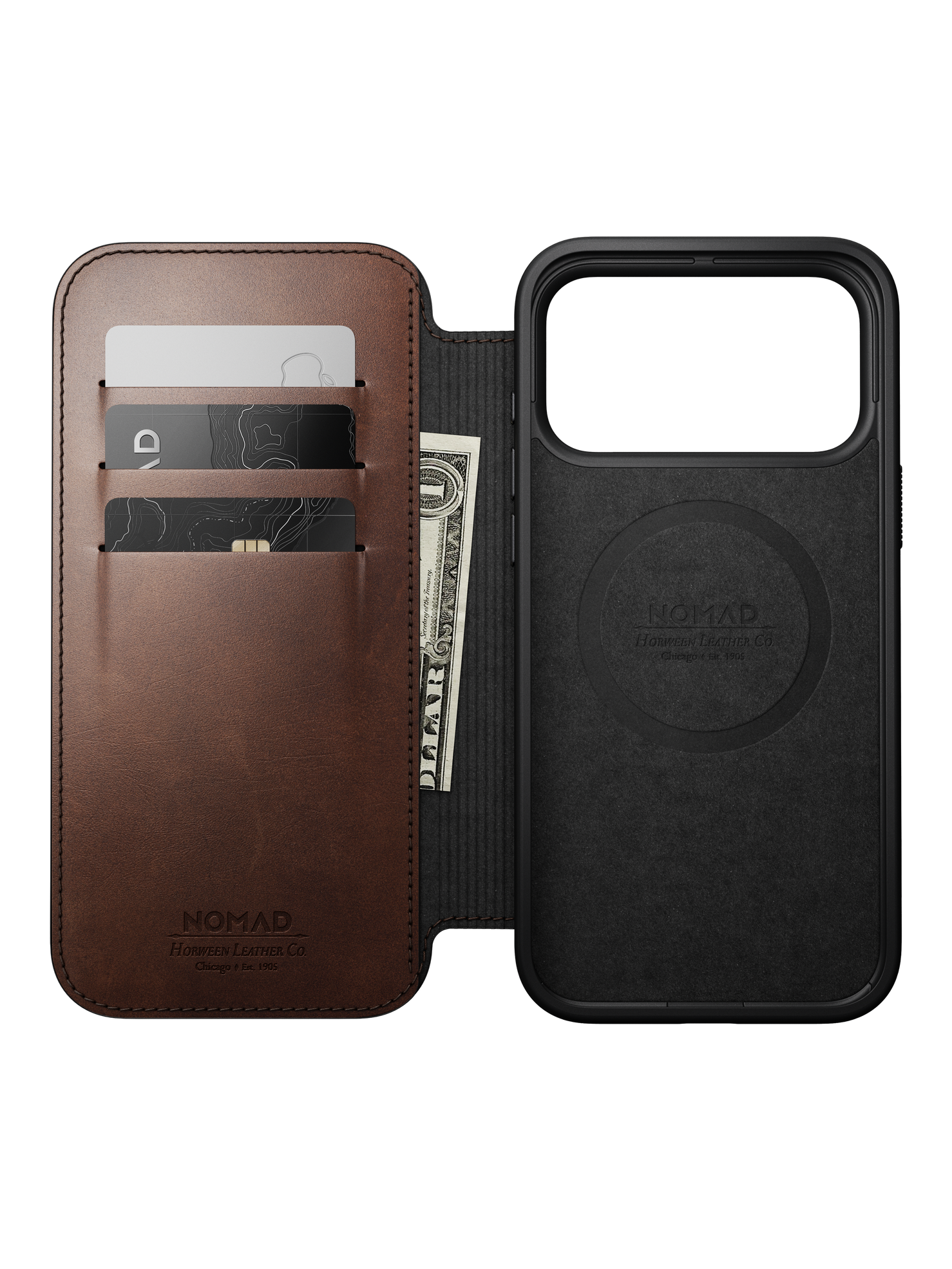 Nomad Modern Folio with Horween Leather for iPhone 18 Pro Max - Rustic Brown