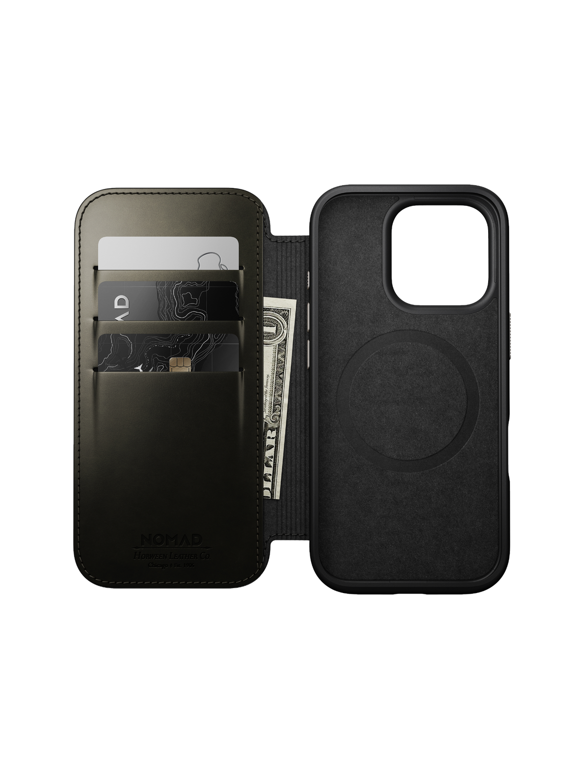 Nomad Modern Leather Folio with Horween Leather for iPhone 16 Pro - Green Chrome - Limited Edition