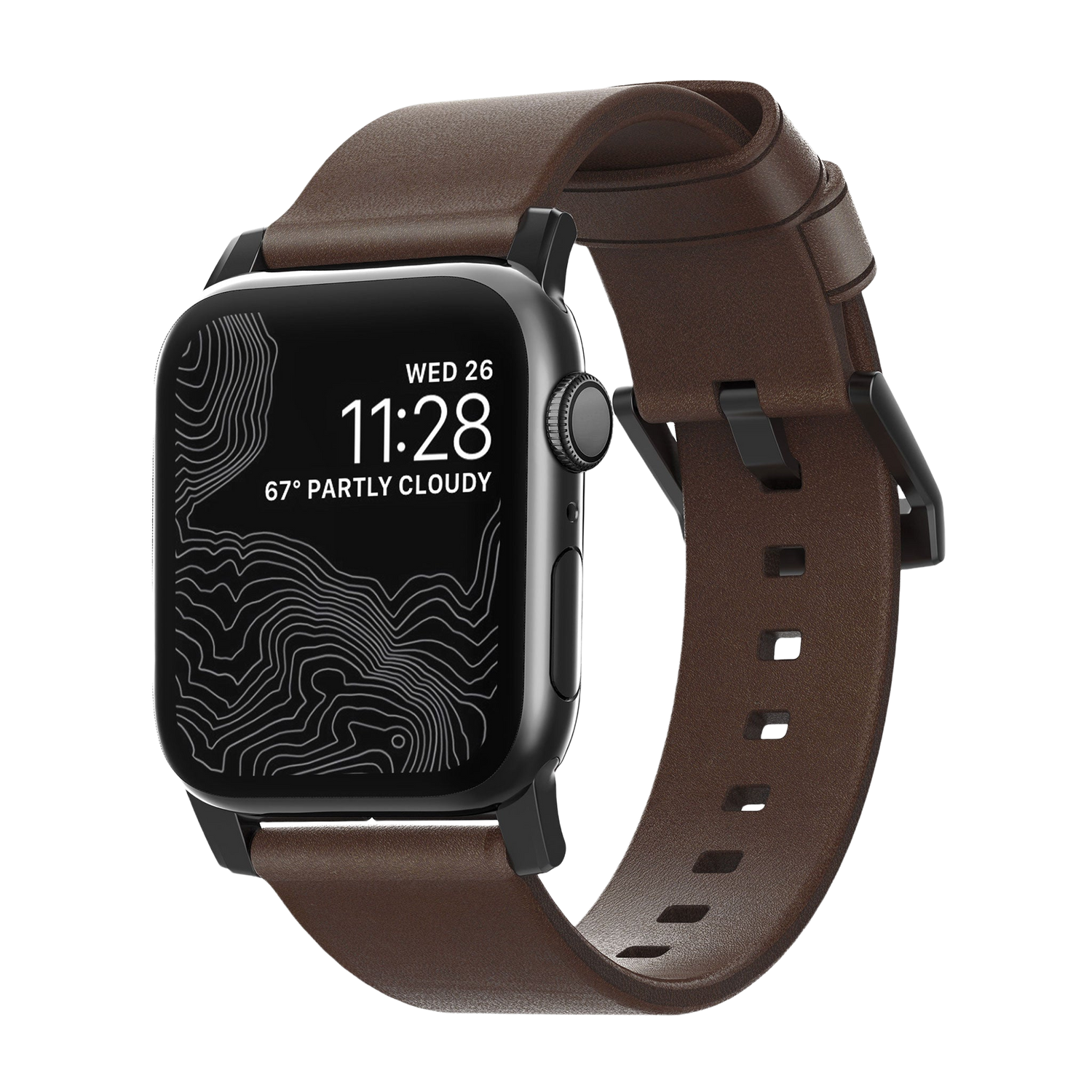 Nomad Modern Band with Horween Leather - 46/49mm - Brown - Black Hardware