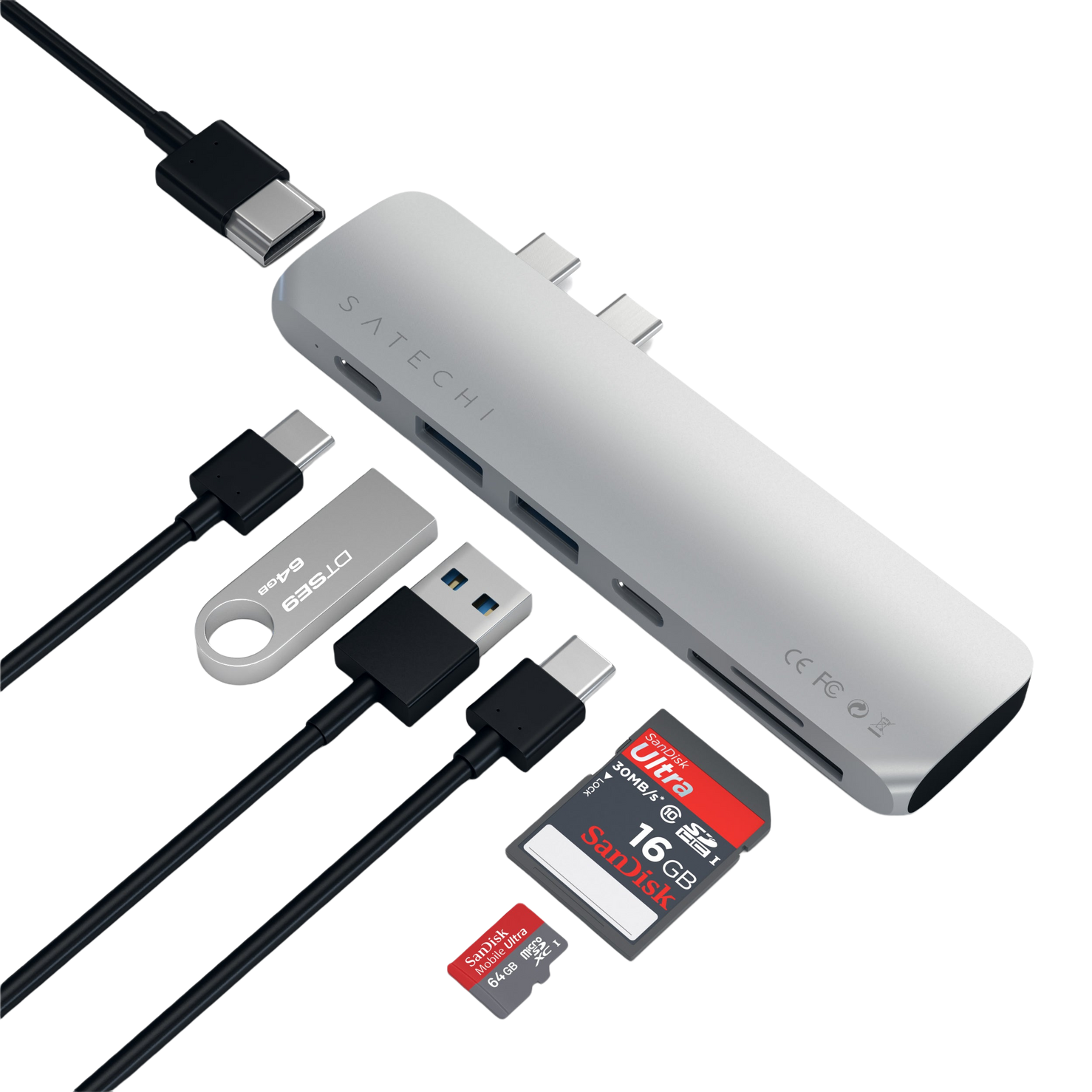 Satechi Aluminium Pro Hub Multi-Port USB-C Dock Adapter - Silver