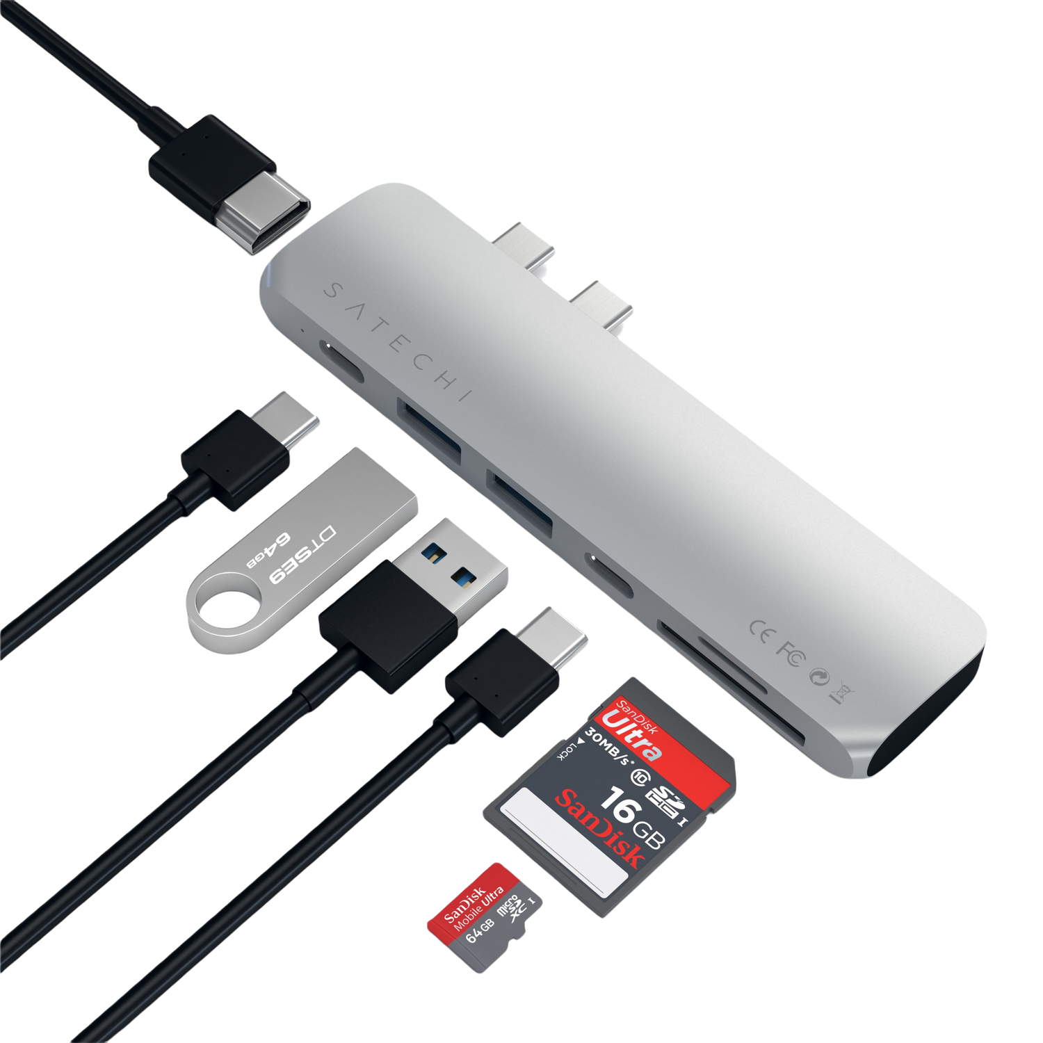 Satechi Aluminium Pro Hub Multi-Port USB-C Dock Adapter - Silver